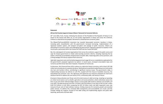 African Civil Society Supports Kenyan Citizens’ Demands for Economic Reforms