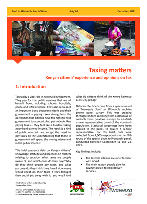 Taxing matters: Kenyan citizens’ experience and opinions on tax.