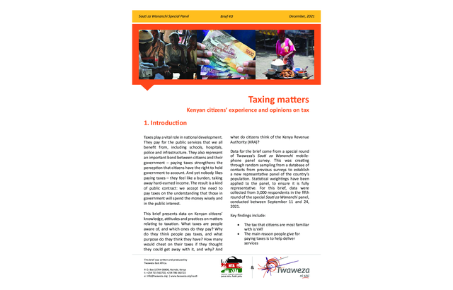 Taxing matters: Kenyan citizens’ experience and opinions on tax.