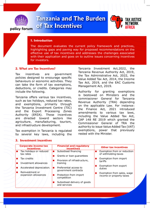 Tanzania and The Burden of Tax Incentives