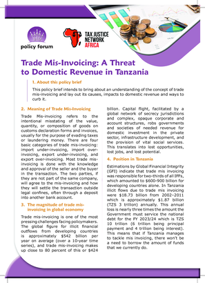 Trade Mis-Invoicing: A Threat to Domestic Revenue in Tanzania