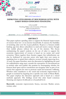 Improving Livelihood at Household Level with Zakat Based Conscious Financing