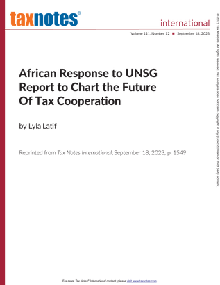 African Response to UNSG Report to Chart the Future Of Tax Cooperation