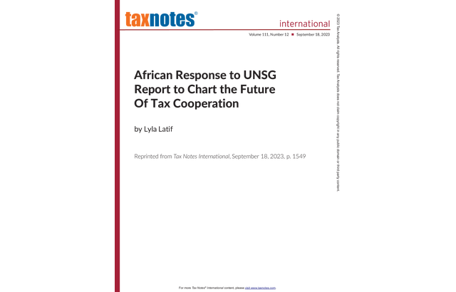 African Response to UNSG Report to Chart the Future Of Tax Cooperation