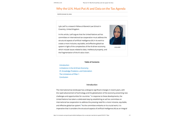 Why the U.N. Must Put AI and Data on the Tax Agenda