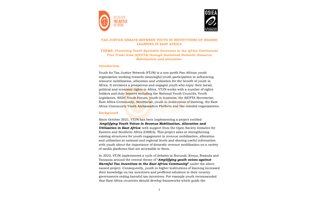 Tax Justice Debate Between Youth In Institutions Of Higher Learning In East Africa